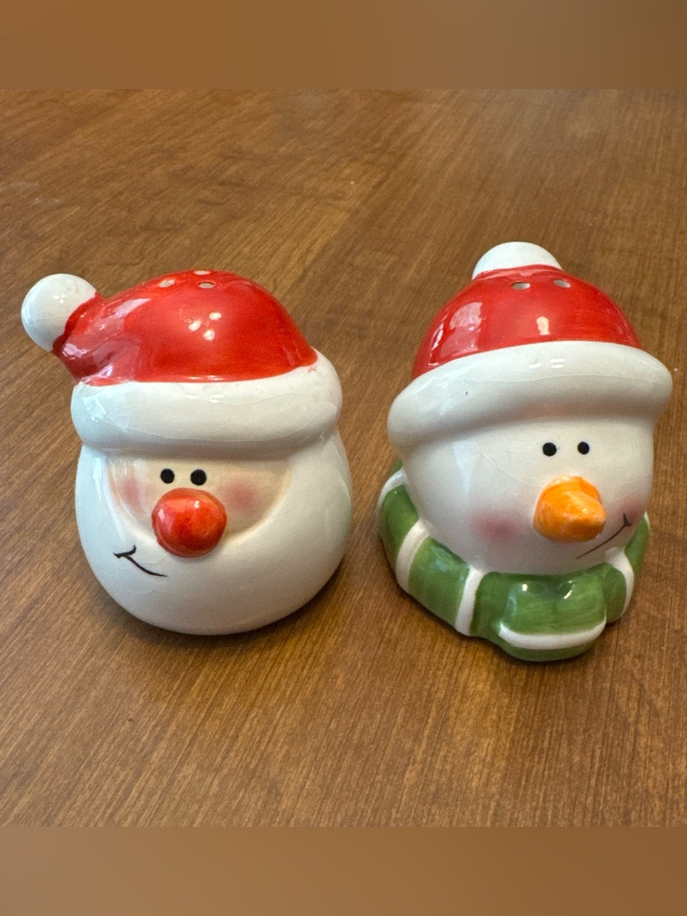 Holiday Snowman Salt and Pepper Shaker Set - Red and Green